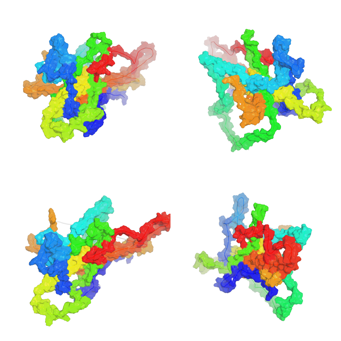 Protein complex four-view poses in solvent for hit identification